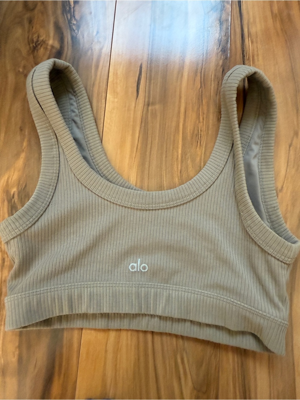 Alo Yoga Wellness tan ribbed bra